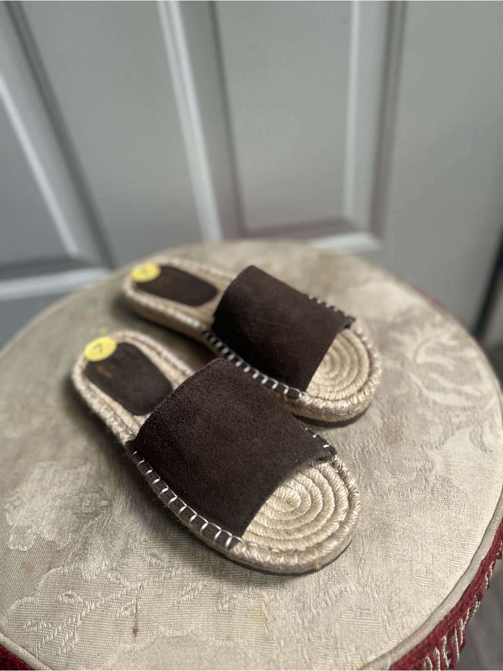 Haute Hippie Women's Brown Leather Suede Slide Espadrille Sandals Sz 7
